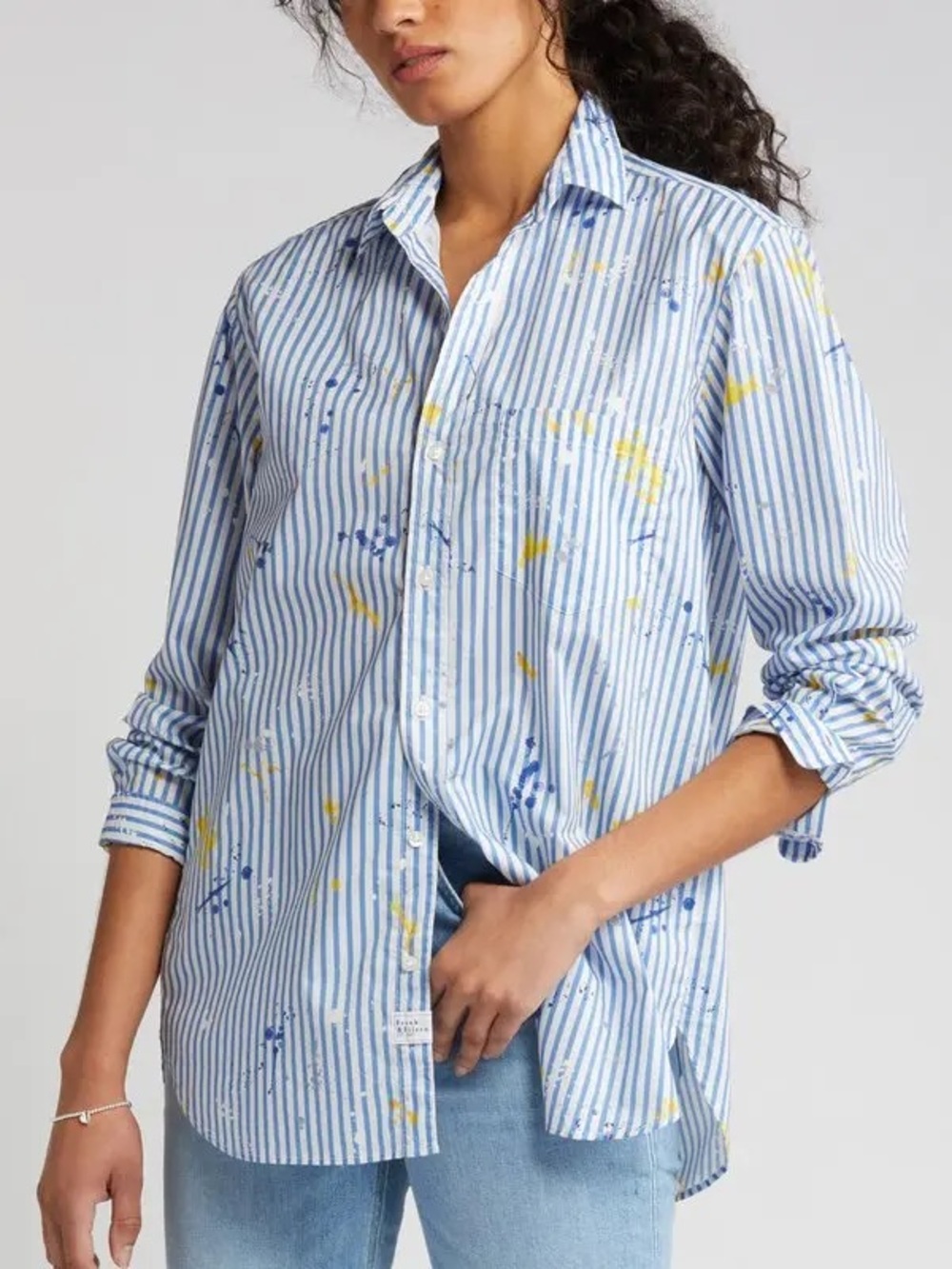 Frank & Eileen Joedy Paint Splatter Stripe Button Up Shirt Blue Stripe